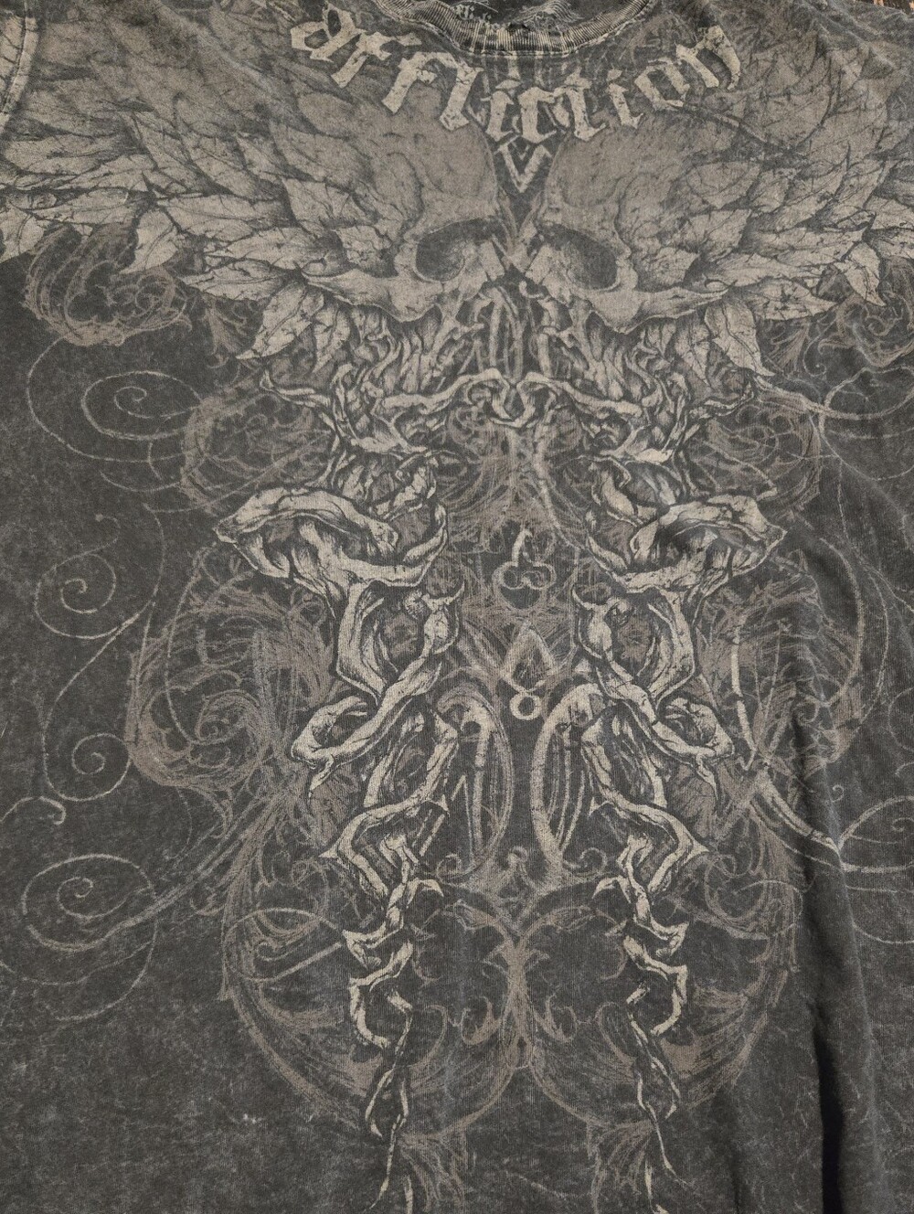 Affliction Black and Gray Ornate Long Sleeve Graphic Shirt